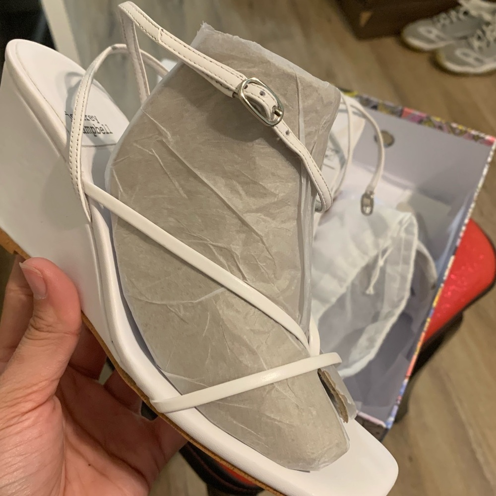 Jeffrey Campbell White Strappy Wedge Sandals